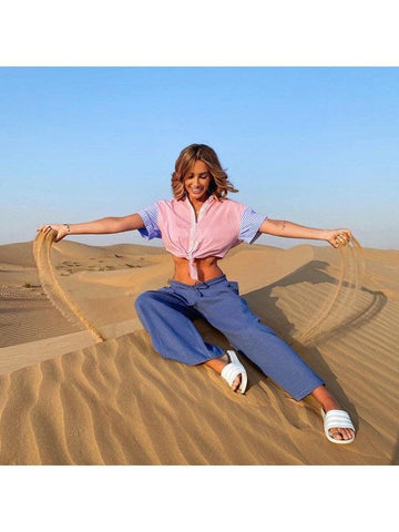 Luisa Contrast Color Summer Women Blouse