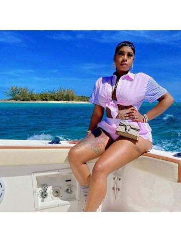 Luisa Contrast Color Summer Women Blouse