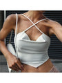 Luna Street White Cowl Neck Cropped Tank Tops - Vestir en Moda