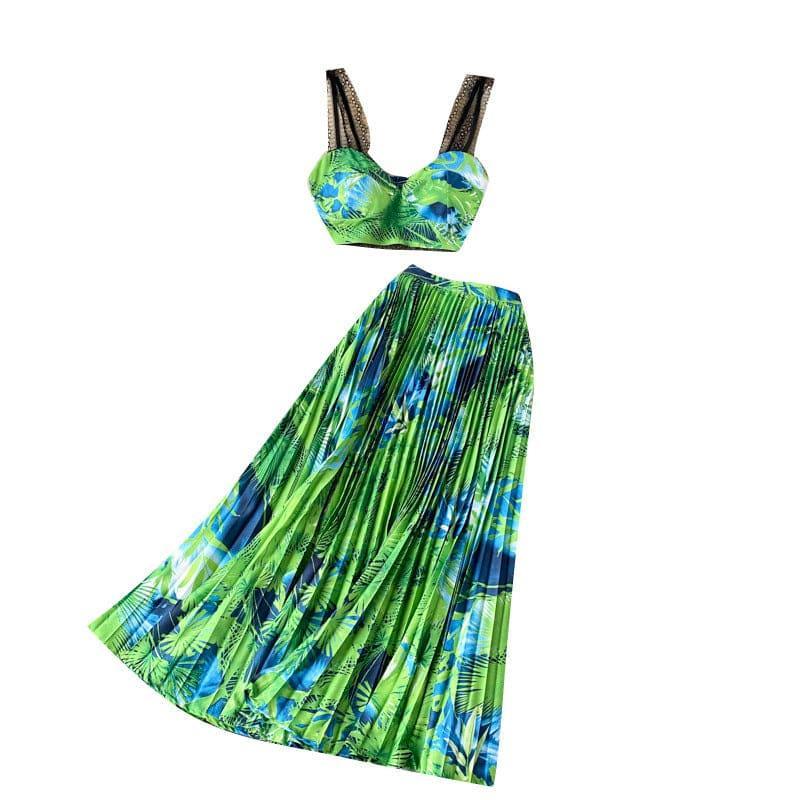 Luna Tropical Leaf Print Vacation Suit Design Lace Two Piece Sets - Vestir en Moda