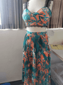 Luna Tropical Leaf Print Vacation Suit Design Lace Two Piece Sets - Vestir en Moda