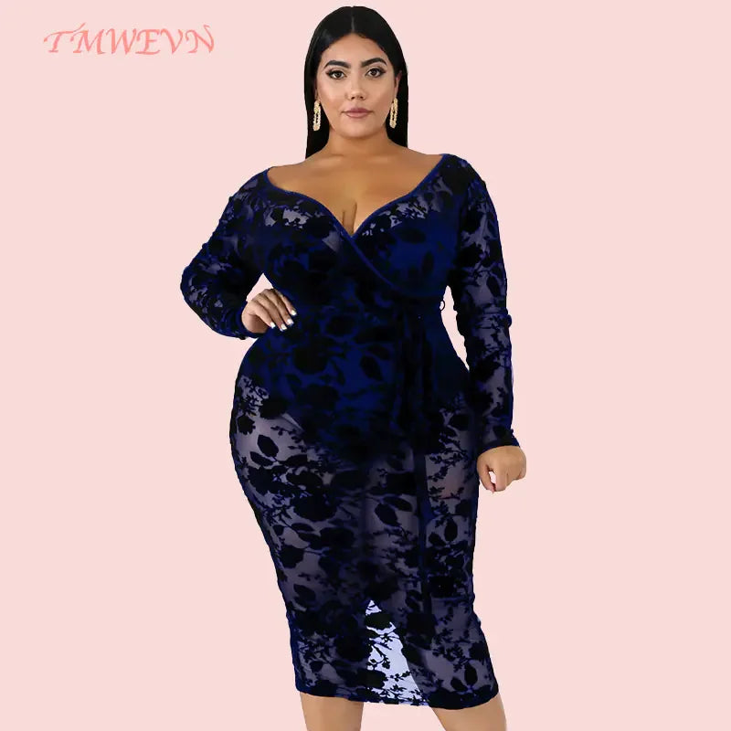 TMWEVN Plus Size Black Lace Bodycon Dress