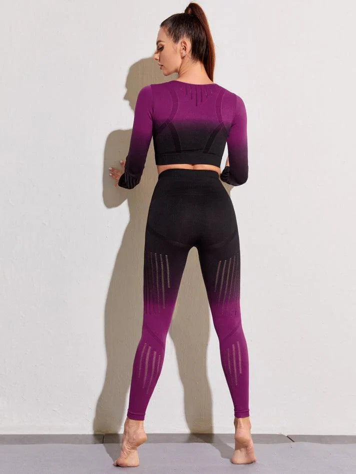 Lyla Gradient Exercise Clothes Breathable Fitness Two Piece Set - Vestir en Moda
