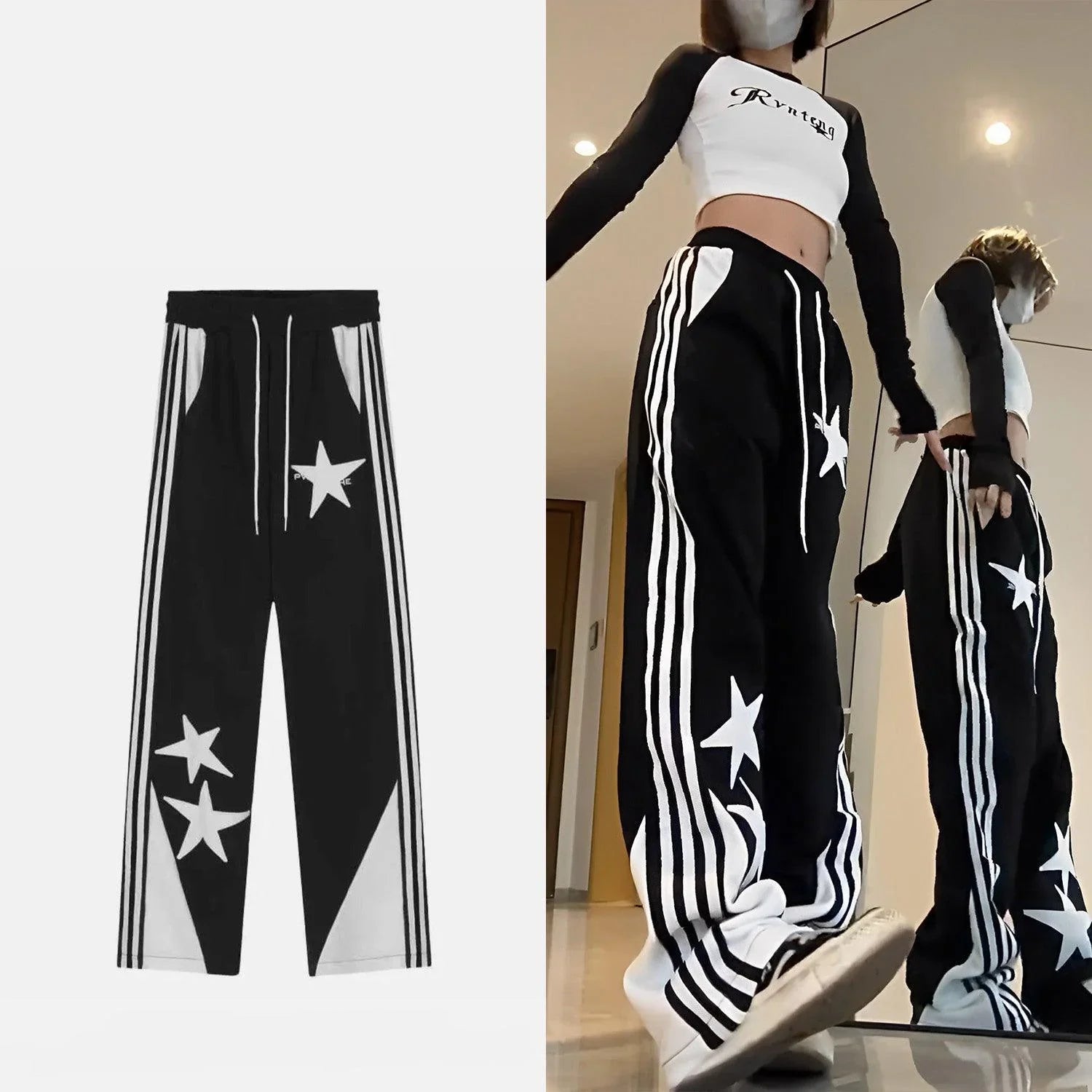 Lylah Vintage Star Embroidered Wide Striped Leg Pants - Vestir en Moda