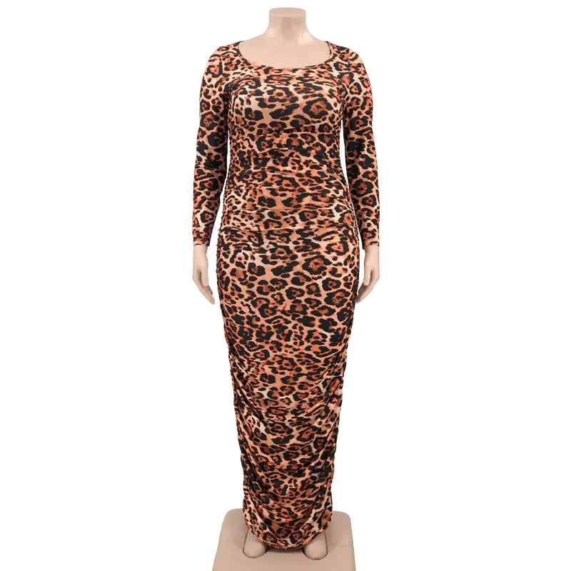 Elegant Plus Size Leopard Bodycon Maxi Dress