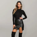 Macie Lace Up Faux Leather Slit Sexy Mini Skirt - Vestir en Moda
