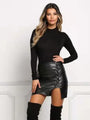 Macie Lace Up Faux Leather Slit Sexy Mini Skirt - Vestir en Moda