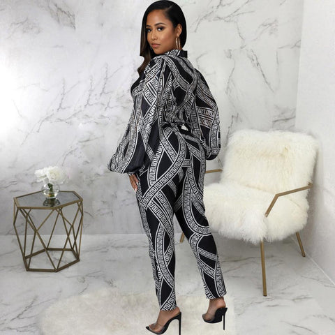 Madilynn Casual Digital Printing Long-Sleeved Jumpsuit