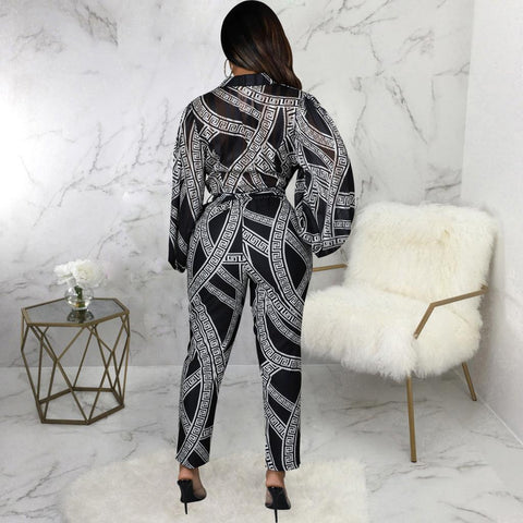 Madilynn Casual Digital Printing Long-Sleeved Jumpsuit