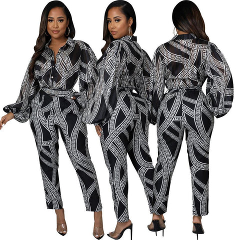 Madilynn Casual Digital Printing Long-Sleeved Jumpsuit