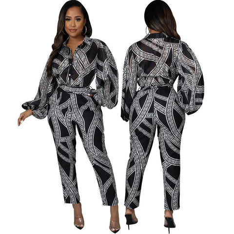 Madilynn Casual Digital Printing Long-Sleeved Jumpsuit