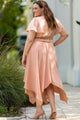 Maela Plus Size Wide Waistband Surplice Neck Flutter Midi Dress - Vestir en Moda