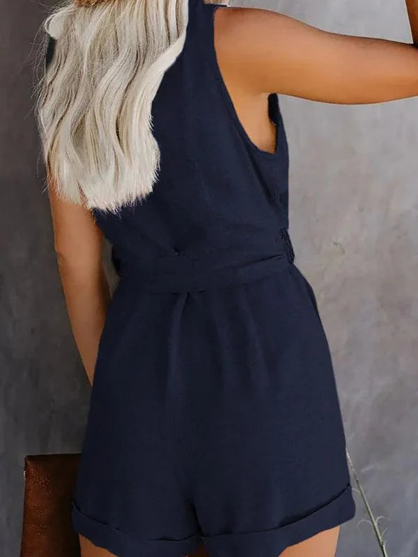 Maira Women Fashion V-Neck Button-Up Sleeveless Rompers - Vestir en Moda