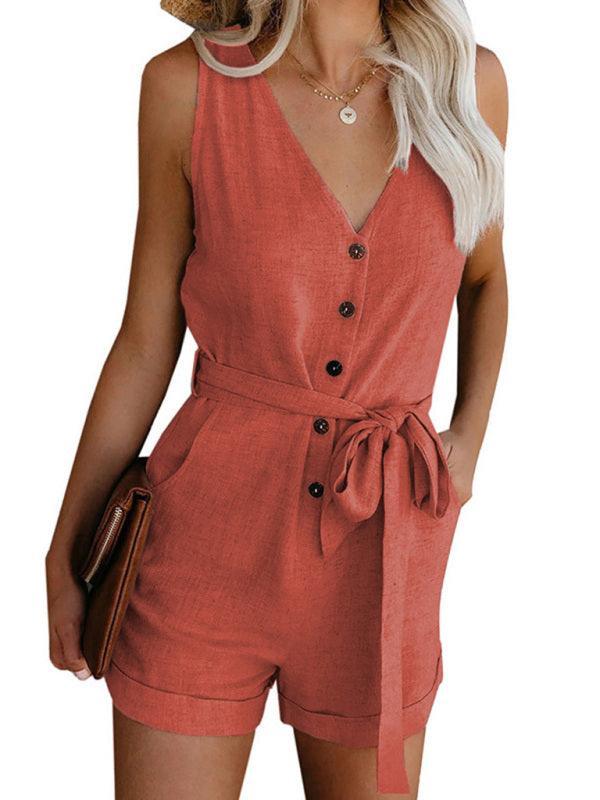 Maira Women Fashion V-Neck Button-Up Sleeveless Rompers - Vestir en Moda