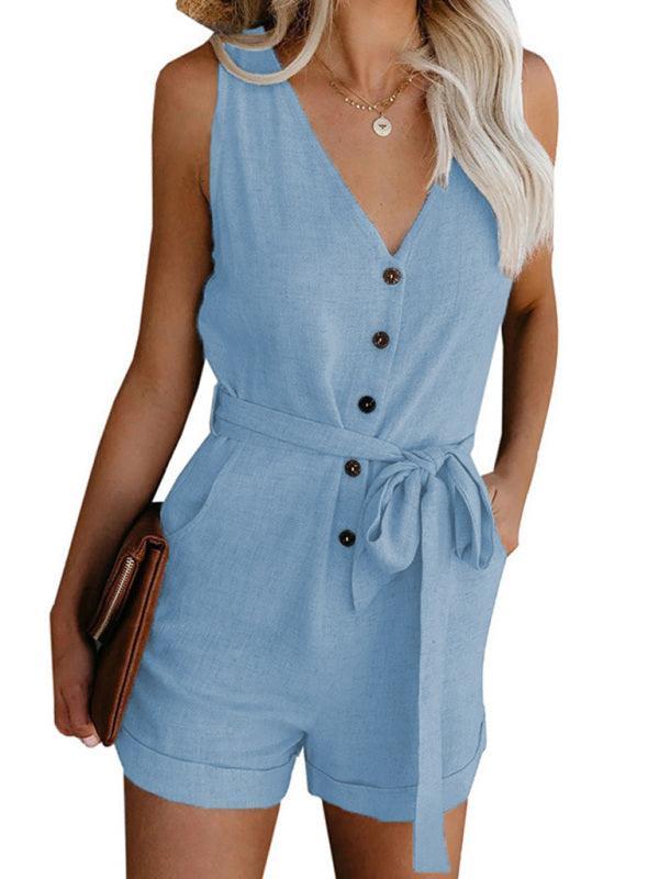 Maira Women Fashion V-Neck Button-Up Sleeveless Rompers - Vestir en Moda