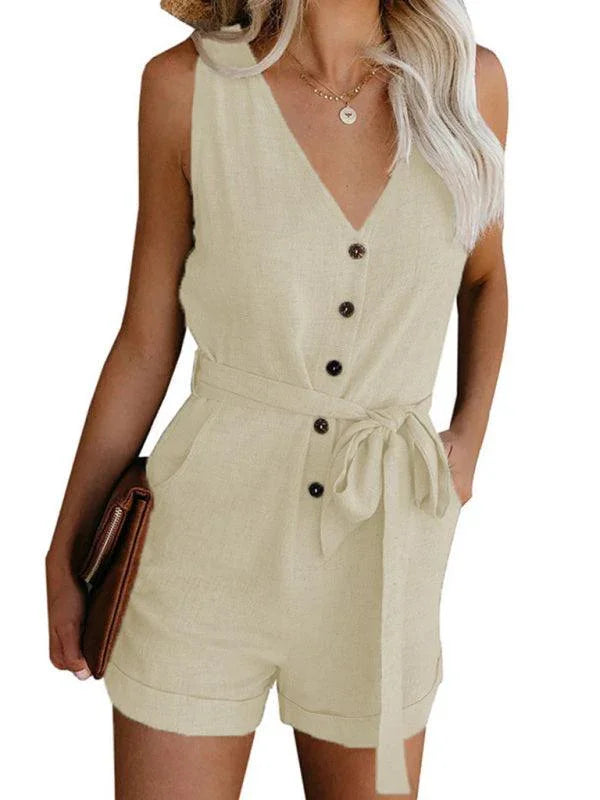 Maira Women Fashion V-Neck Button-Up Sleeveless Rompers - Vestir en Moda