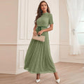 Maite Round Neck Short Sleeve Mesh High Waist Elegant Graceful Dress - Vestir en Moda