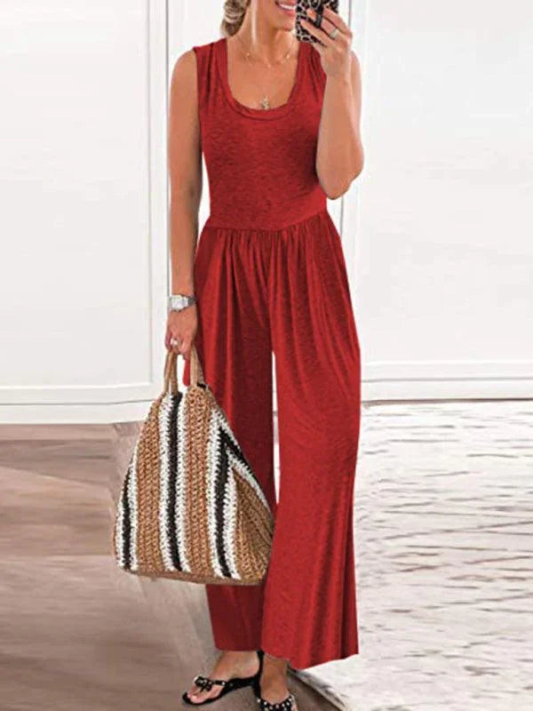 Maité Women Solid Color Loose Sleeveless Jumpsuits - Vestir en Moda