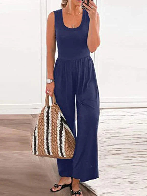 Maité Women Solid Color Loose Sleeveless Jumpsuits - Vestir en Moda