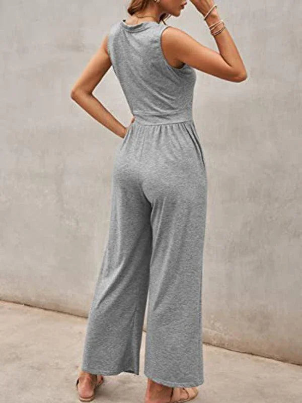 Maité Women Solid Color Loose Sleeveless Jumpsuits - Vestir en Moda