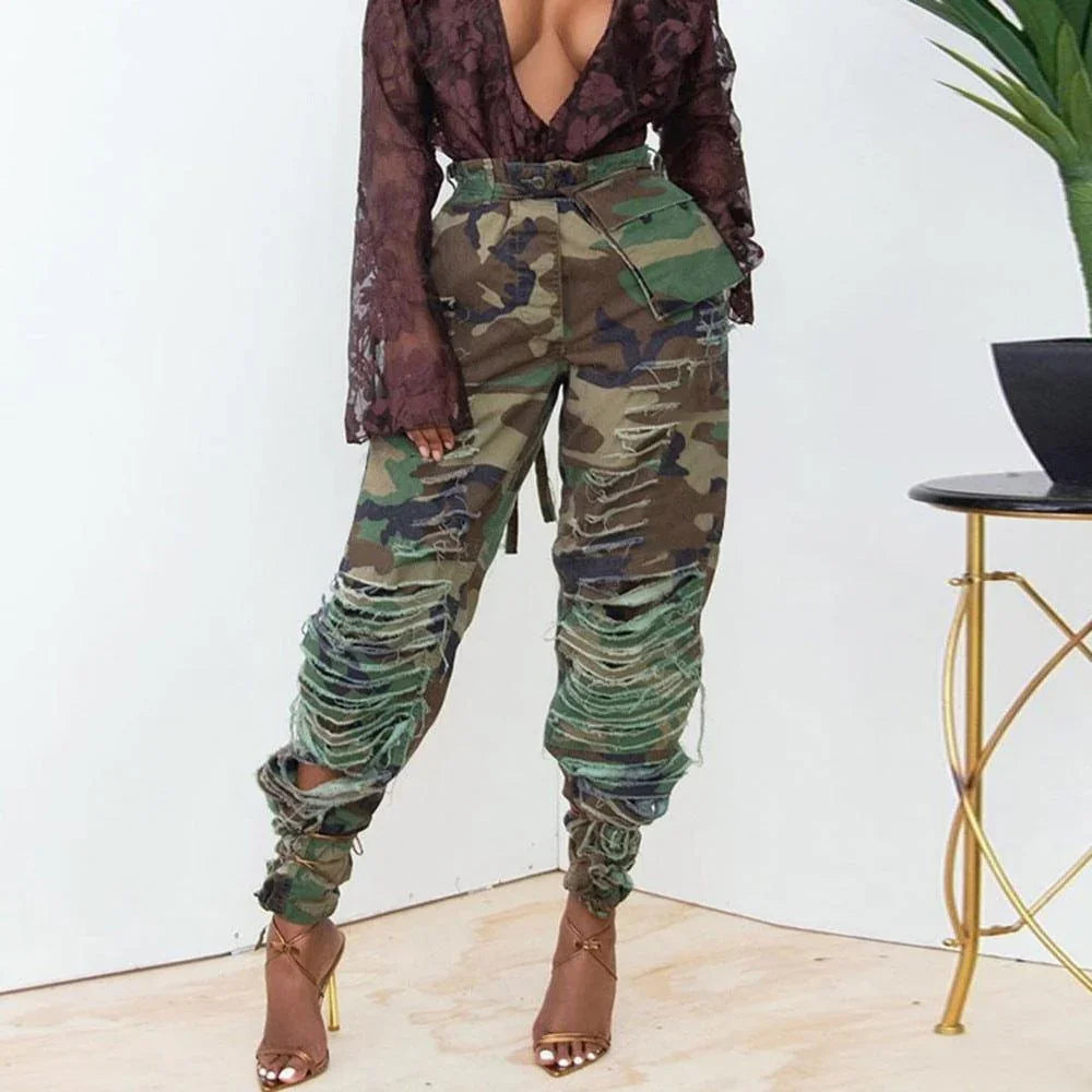 Makenna Camouflage Sexy Slim Fit Skinny Ripped Casual Pants - Vestir en Moda