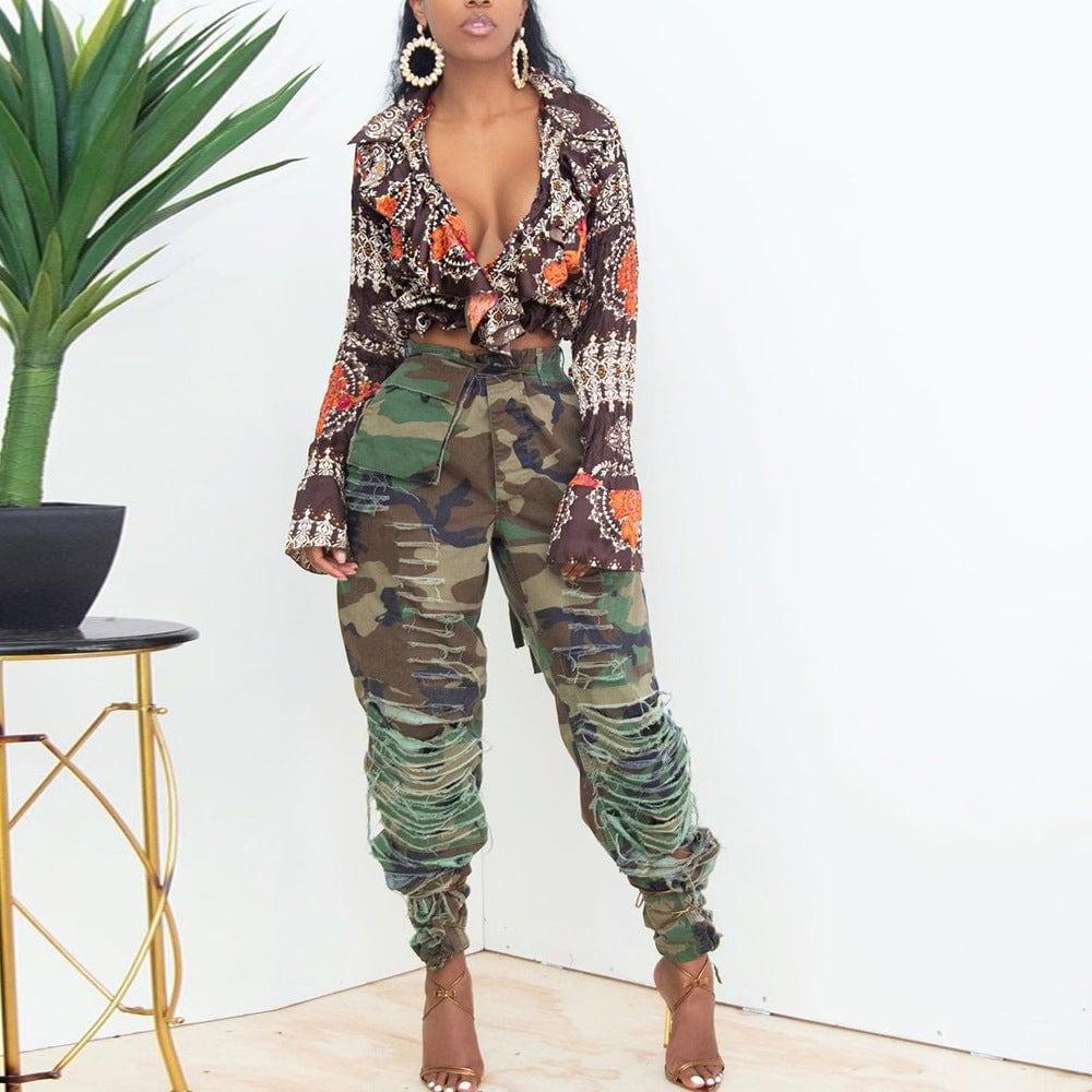 Makenna Camouflage Sexy Slim Fit Skinny Ripped Casual Pants - Vestir en Moda