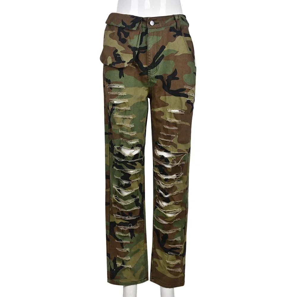 Makenna Camouflage Sexy Slim Fit Skinny Ripped Casual Pants - Vestir en Moda