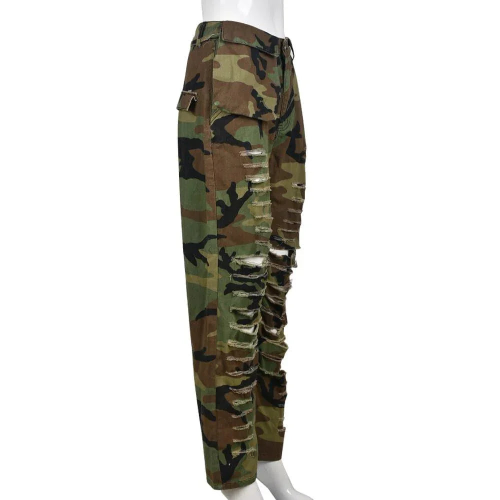 Makenna Camouflage Sexy Slim Fit Skinny Ripped Casual Pants - Vestir en Moda