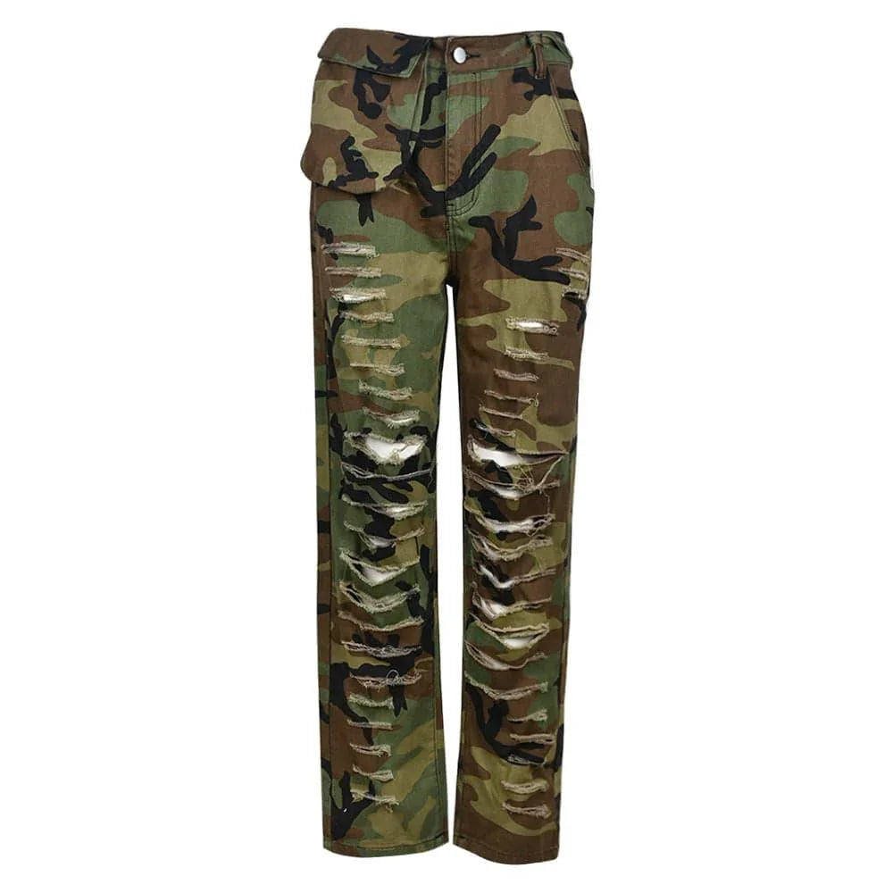 Makenna Camouflage Sexy Slim Fit Skinny Ripped Casual Pants - Vestir en Moda