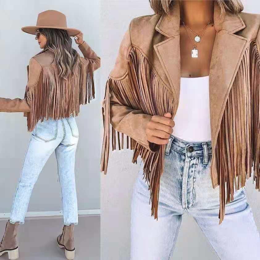 Maria Autumn Slim Long Sleeve Printed Tassel Coat - Vestir en Moda
