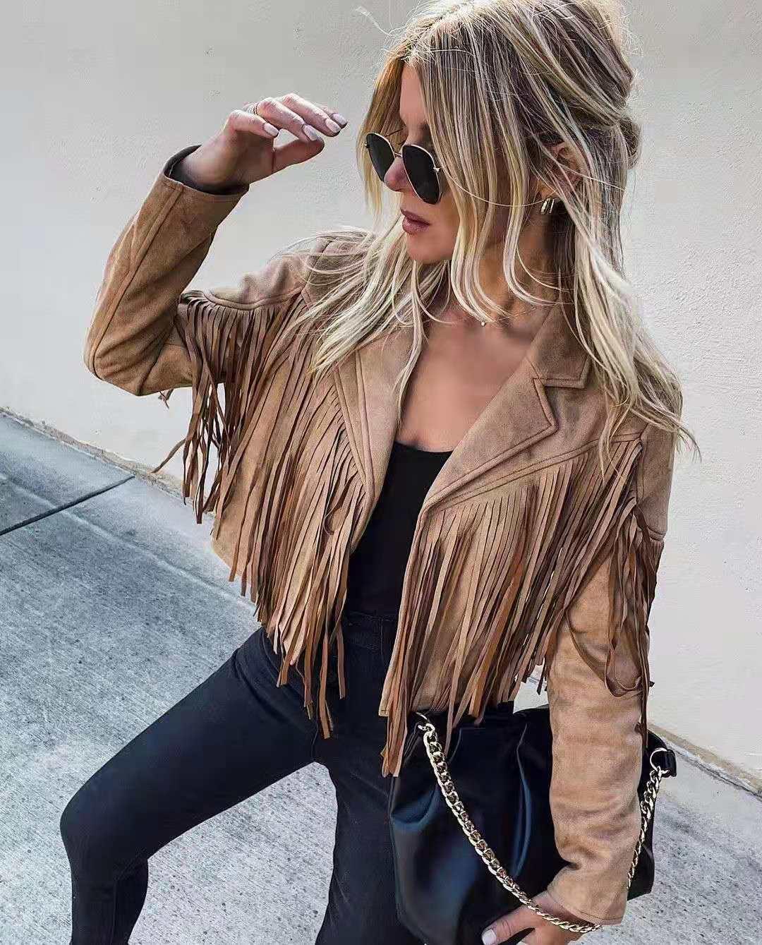 Maria Autumn Slim Long Sleeve Printed Tassel Coat - Vestir en Moda