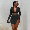 María Long Sleeve Tied Sexy Slit Sheath Casual Sets - Vestir en Moda