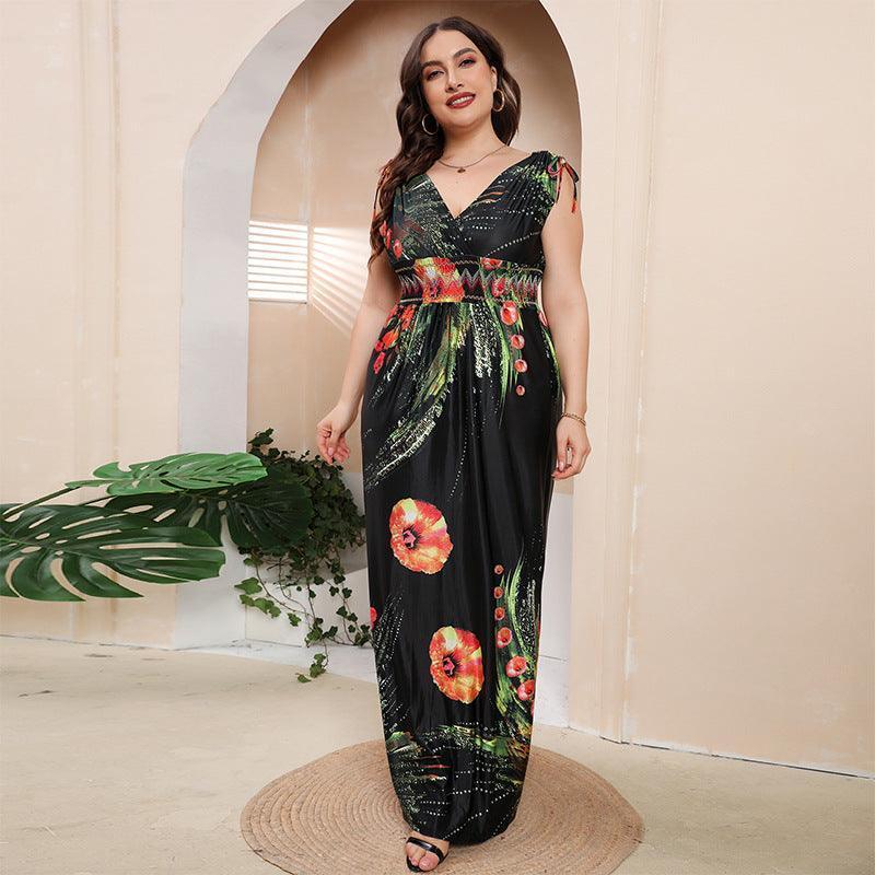 Maria Plus Size Girls Silk Printed Bohemian V neck - Vestir en Moda