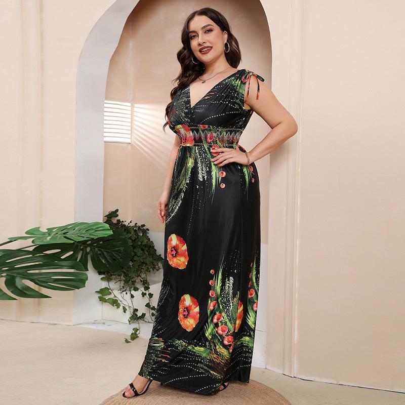Maria Plus Size Girls Silk Printed Bohemian V neck - Vestir en Moda