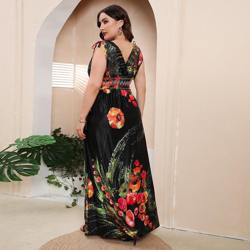 Maria Plus Size Girls Silk Printed Bohemian V neck - Vestir en Moda