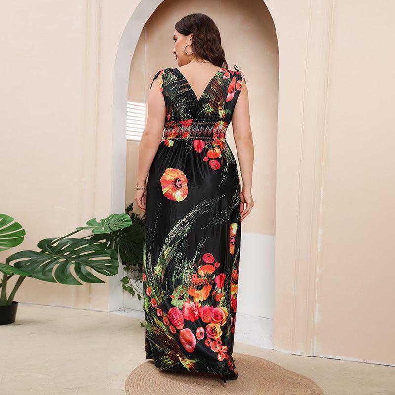 Maria Plus Size Girls Silk Printed Bohemian V neck - Vestir en Moda