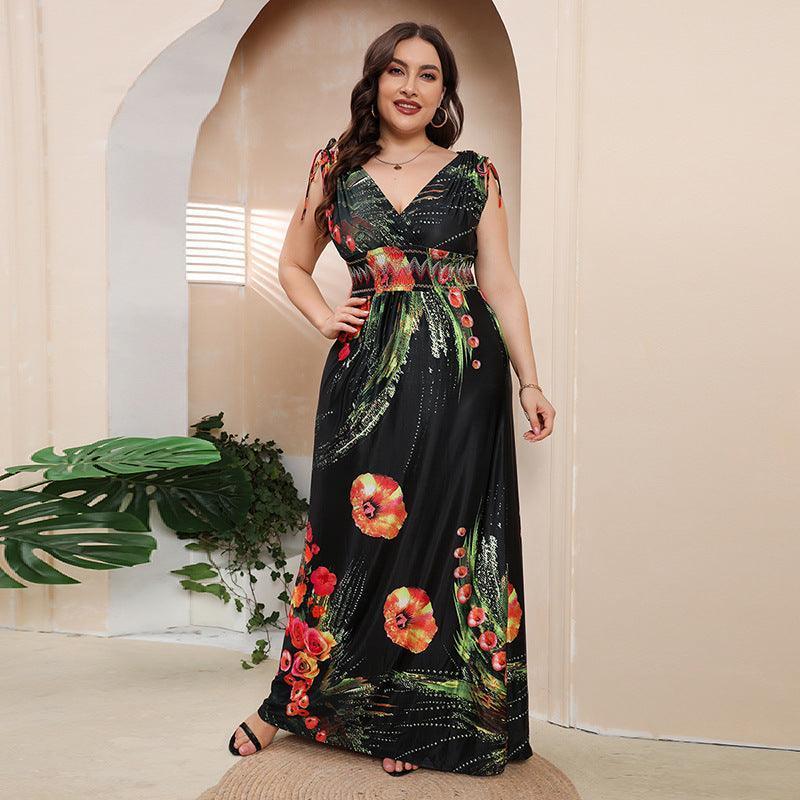 Maria Plus Size Girls Silk Printed Bohemian V neck - Vestir en Moda