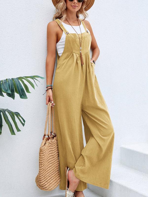 María Women Solid Color Casual Bib Trousers Jumpsuits - Vestir en Moda
