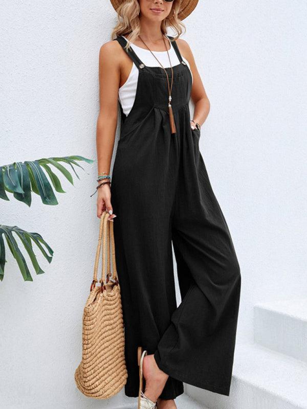 María Women Solid Color Casual Bib Trousers Jumpsuits - Vestir en Moda