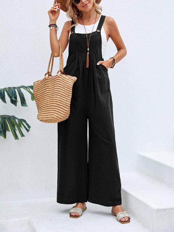 María Women Solid Color Casual Bib Trousers Jumpsuits - Vestir en Moda