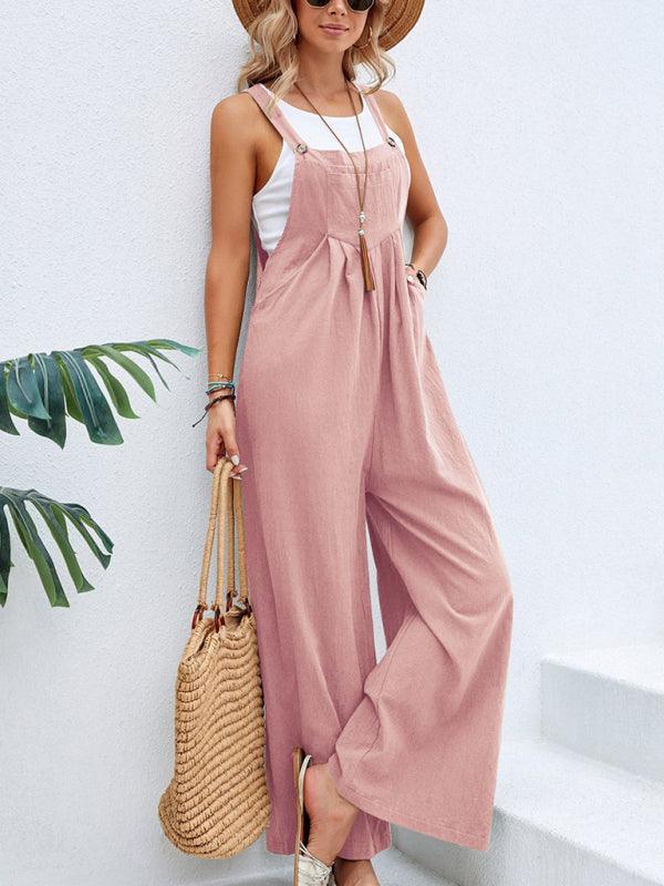 María Women Solid Color Casual Bib Trousers Jumpsuits - Vestir en Moda