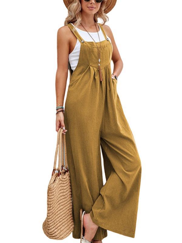 María Women Solid Color Casual Bib Trousers Jumpsuits - Vestir en Moda