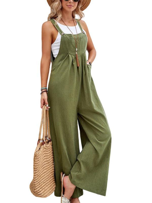 María Women Solid Color Casual Bib Trousers Jumpsuits - Vestir en Moda