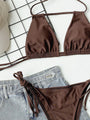 Mariella Solid Halter Neck Ruched Bikini Set - Vestir en Moda