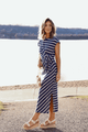 Marina Mornings Navy Striped Midi Tie Dress