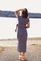 Marina Mornings Navy Striped Midi Tie Dress
