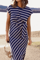 Marina Mornings Navy Striped Midi Tie Dress