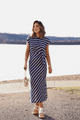 Marina Mornings Navy Striped Midi Tie Dress