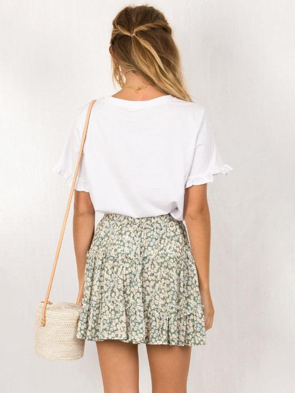 Marlee Solid Color Tiered Ruffle Waist Tie Mini Skirt - Vestir en Moda