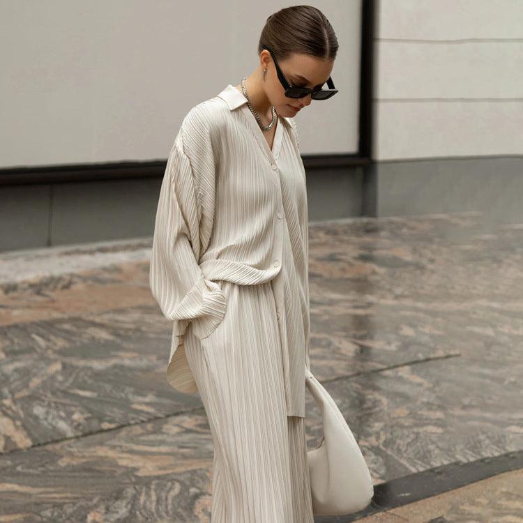 Marlee Solid Straight Casual Western Pleated Two Piece Set - Vestir en Moda